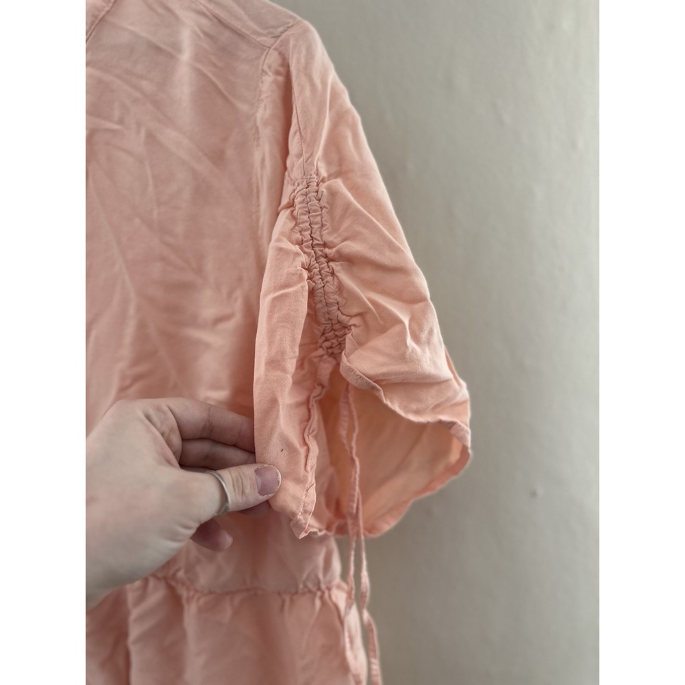 Torrid Womens Challis Tie Short Sleeve Top Size 2X Peach Pink Button Front - Picture 2 of 8